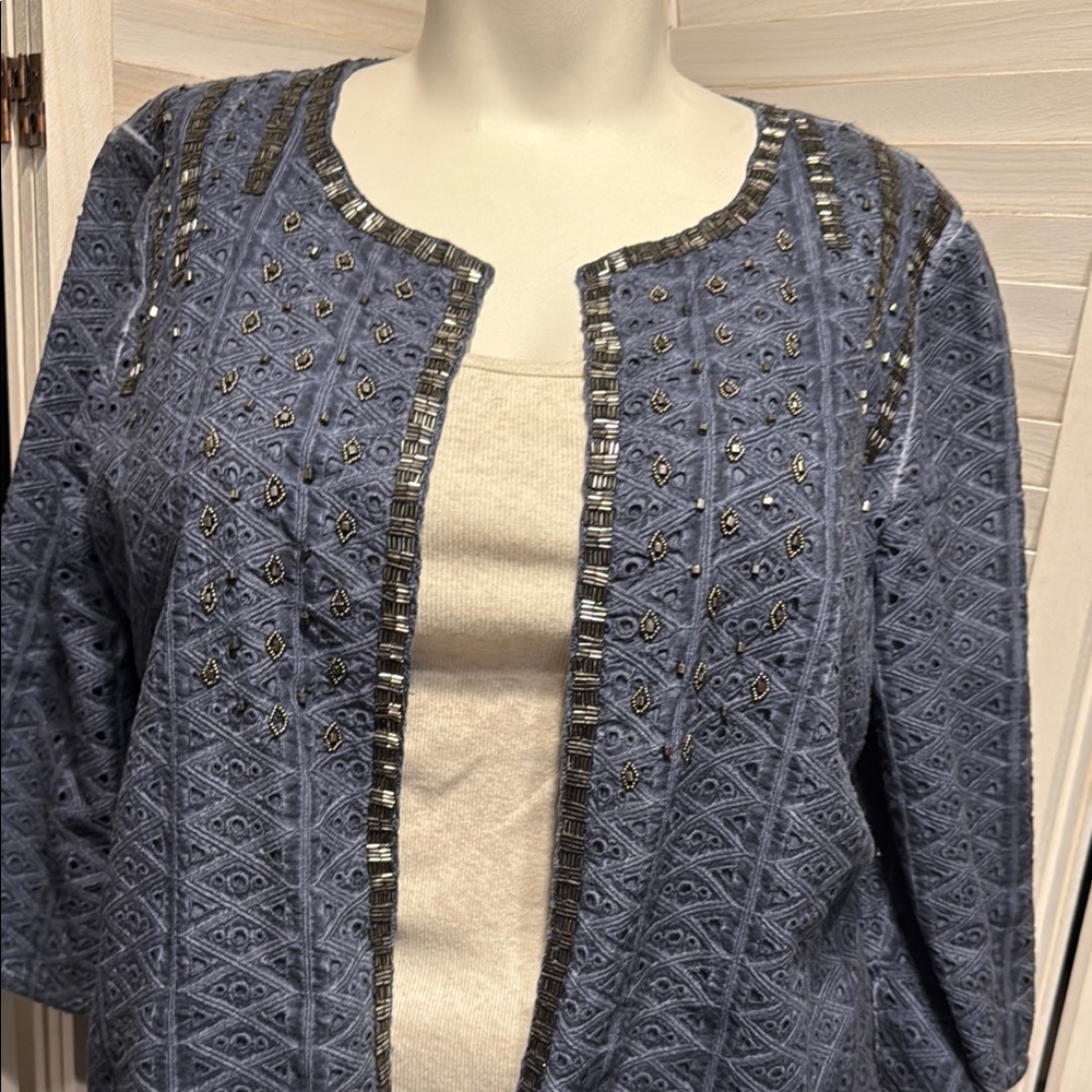Chico’s Embellished Textured Open Front Jacket